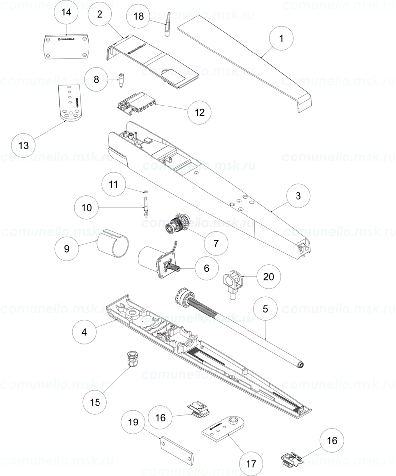 Запасные части для привода распашных ворот Comunello Abacus 224